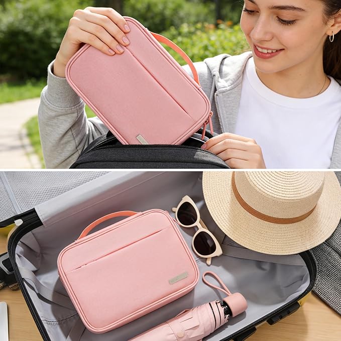 Lacdo Cord Organizer Travel, Cable Organizer Bag Case, Portable Electronics Organizer Travel Case, 6 Layer Large Capacity Charging Cords Storage organizer for Cables, SD Card, Travel Essentials, Pink
