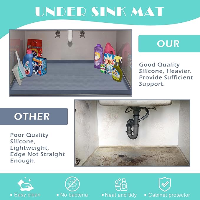 URMONA Waterproof Silicone Under Sink Mat 31'' x 19'' Shelf Liner for Kitchen and Bathroom, Cabinet and Counter Protector, Storage and Organizers, Litter Mat, Pet Cat Puppy Essentials(Brown)