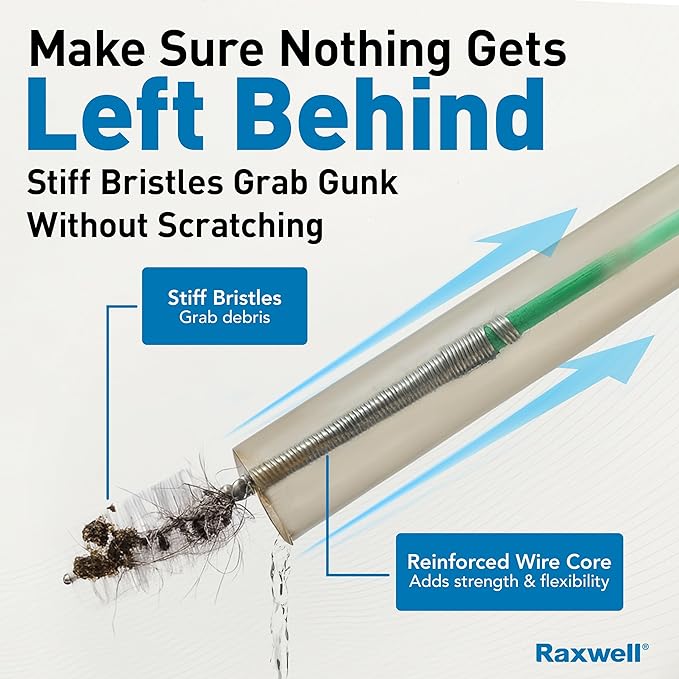 Raxwell Auto Sunroof Drain Cleaning Tool - 118 Inch Flexible Drain Brush with Coated Wire, Firm Bristle and Loop Handle - Water Snake for AC Lines