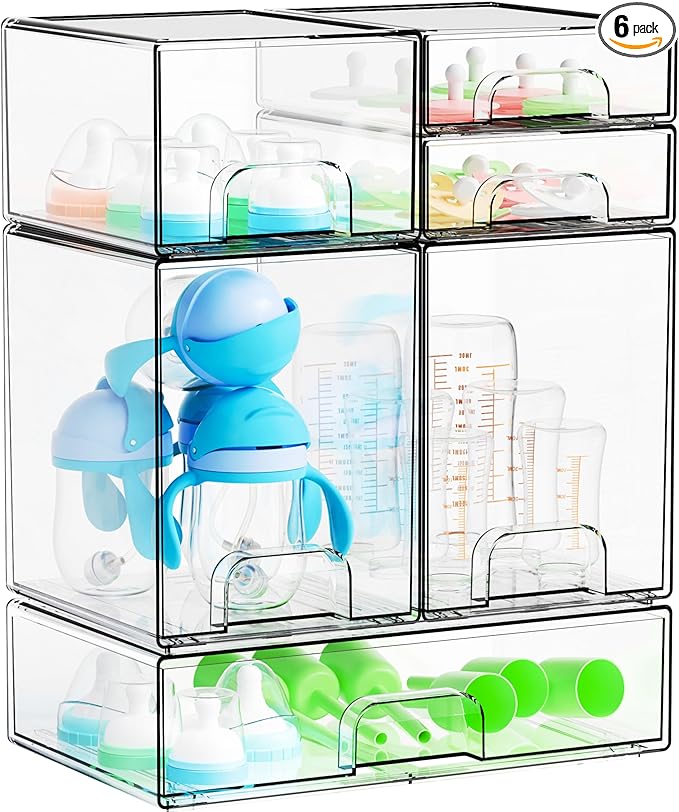6 Set Clear Baby Bottle Organizer for Countertop