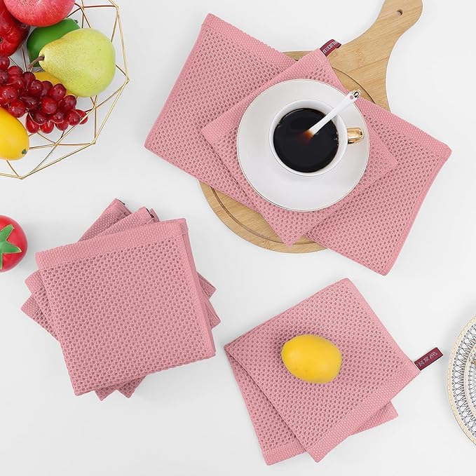 Homaxy 100% Cotton Waffle Weave Kitchen Dish Cloths, Ultra Soft Absorbent Quick Drying Dish Towels, 12 x 12 Inches, 12-Pack, Dried Rose