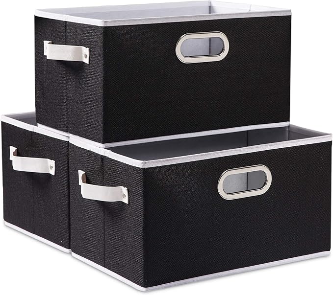 Large Collapsible Storage Bins for Closet [3-pack] Decorative Fabric Storage