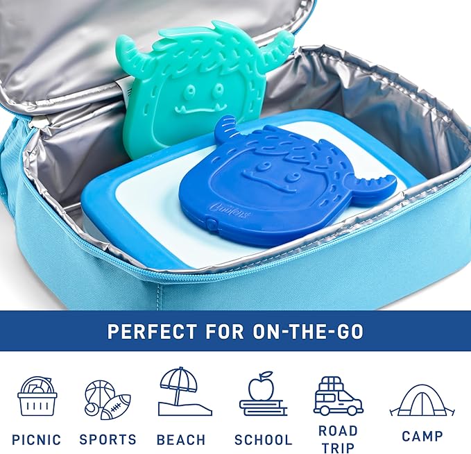 Cool Coolers by Fit & Fresh Kids Lunch Box Ice Packs, Slim Shaped Freezer Pack for Lunch Bags and Coolers 4 Pack Yeti Shape