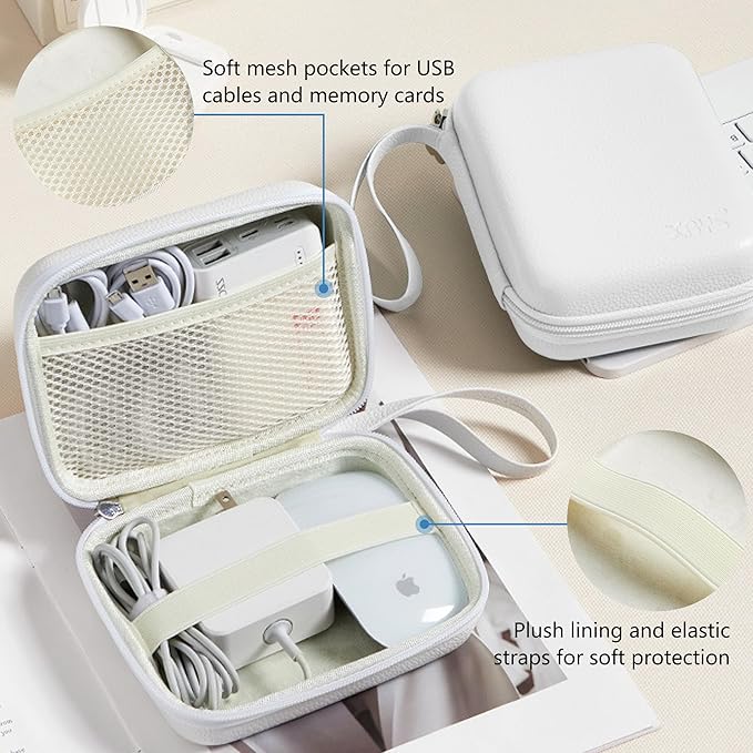 Charger Case for Macbook, Portable Tech Electronic Organizer Bag,Travel Storage Pouch for Laptop Accessories, MacBook Power Adapter, Charging Cords, USB Drives, Power Bank (White, L)