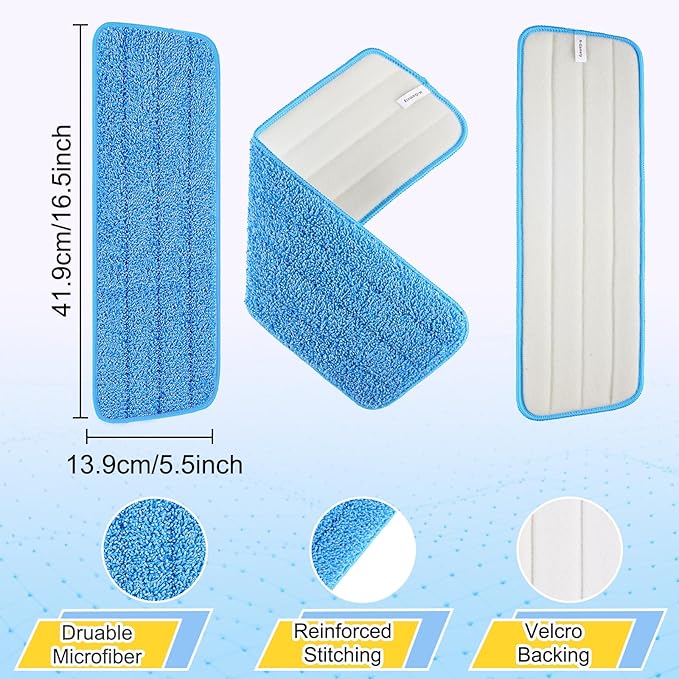 16.5 Inch Reusable Mop Pads Microfiber Spray Mop Replacement Heads for Wet/Dry Mops Compatible with Bona Floor Care System (6 Pack)