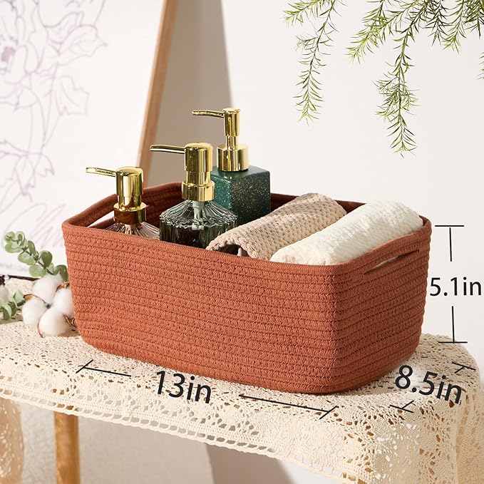 MiniArk Small Storage Baskets for Organizing | Closet Organizer Bins | Shelf Toy Basket | Woven Rope Baskets | Cube Decorative Box | Shallow Basket