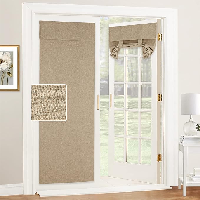RYB HOME Room Darkening Door Curtains, Thermal Insulated Shades Full Privacy Assured Linen Blended Farmhouse Double Glass/French Door Shade