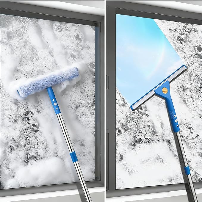 Professional Window Cleaning kit, 2-in-1 Window Squeegee with 122" Extension Poles, Suitable for Indoor & Outdoor Windows, High Glass, High Windows
