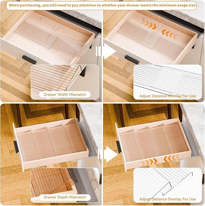 Yieach 4 Pack Adjustable Narrow In Drawer Spice Organizer - Expandable From 9'' to 17.7'' - Acrylic Drawer Seasoning Organizer,Clear Spice Drawer Insert Tray for Drawers Condiment,Jar Organization