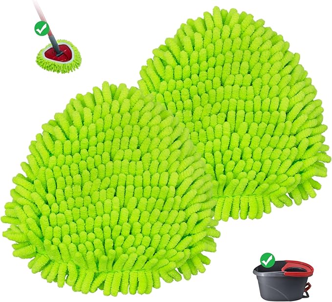 Mop Replace Heads for Ocedar Mop Heads Replacements Easywring 1-Tank System,Spin Mop Replacement Head for Floor Clean,2 Pack Chenille Mop Refills,Washable and Reusable Mop Head Replacement,Green