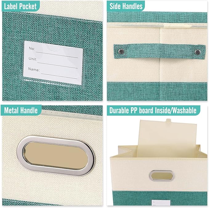 Large Linen Fabric Foldable Storage Bins with Removable Lid and Handles, Washable Storage Box Organizer Containers Baskets Cube with Cover for Bedroom