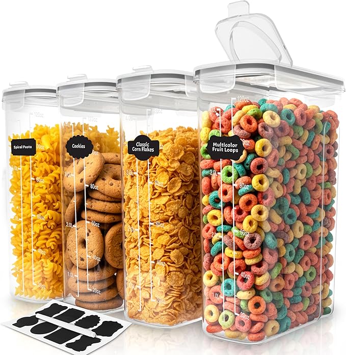 Utopia Kitchen Cereal Containers Storage Set – 4 Pack 4L(135.2 oz) Airtight Food Storage Containers with Lids, BPA-Free Cereal Dispensers for Pantry Organization and Storage (Clear)