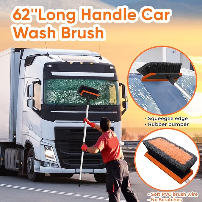 Wontolf 62'' Car Wash Brush with Long Handle, Scratch-Free Soft Bristles Sturdy Car Wash Mop
