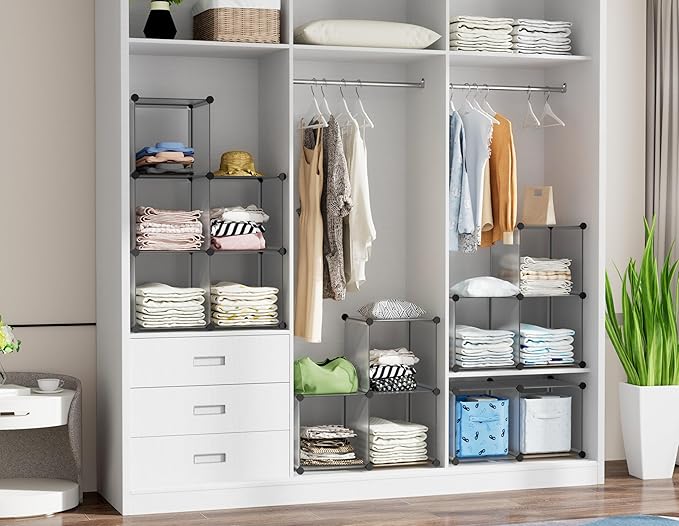 HOMIDEC 6 Light Grey Cube Storage Organizer, Modular Storage Shelf with Hammer, Cube Storage Bin Cabinet Closet Bookshelf for Living Room, Bedroom, Office, Each Cubes Size 11.8 x 11.8 inch