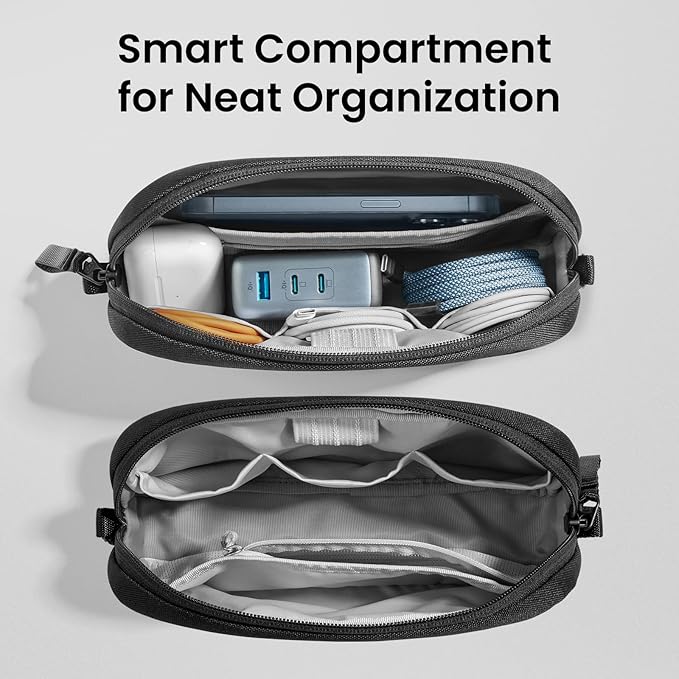tomtoc Electronics Organizer Travel Case, Water Resistant Travel Bag Cable Organizer for Essentials, Tech Pouch Accessories Carry Storage for Cord, Phone, Cables, Airpods, USB Flash Drive, Daily Items