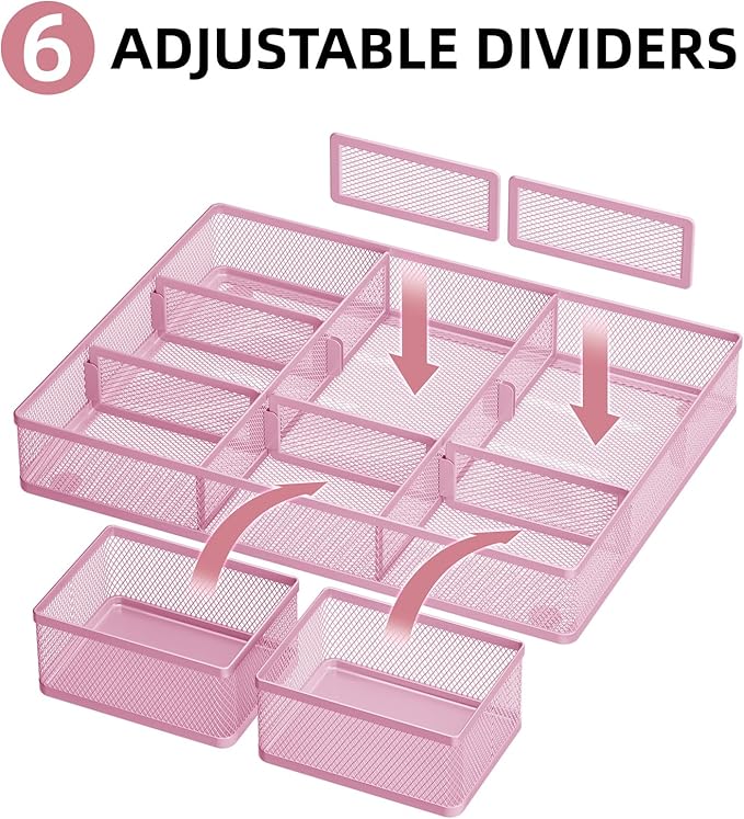3 Packs Desk Drawer Organizers, Pink