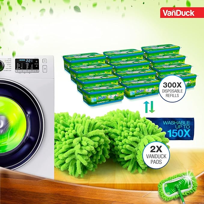 VanDuck Dust Mop Refill Compatible with Swiffer Sweeper (2 Pack) - Microfiber Pet Heavy Duty Dry Cloth Refills - Reusable Mop Pad (Handle is Not Included)