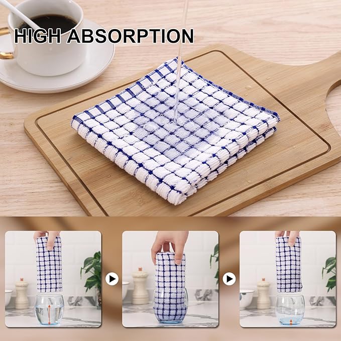 Kitinjoy Cotton 12 Pack Terry Kitchen Towels, 16 x 25 Inches Super Soft and Absorbent Dish Towels, Quick Drying Hand Towels for Kitchen Drying, Blue
