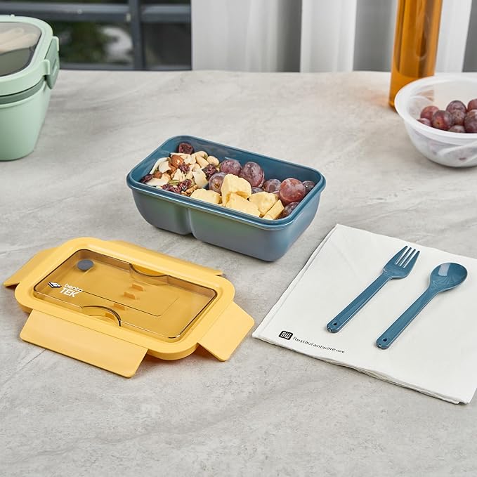 Restaurantware-Bento Tek 28.7 Ounce Bento Boxes, 10 Reusable Lunch Containers - With Fork And Spoon, Does Not Contain BPA