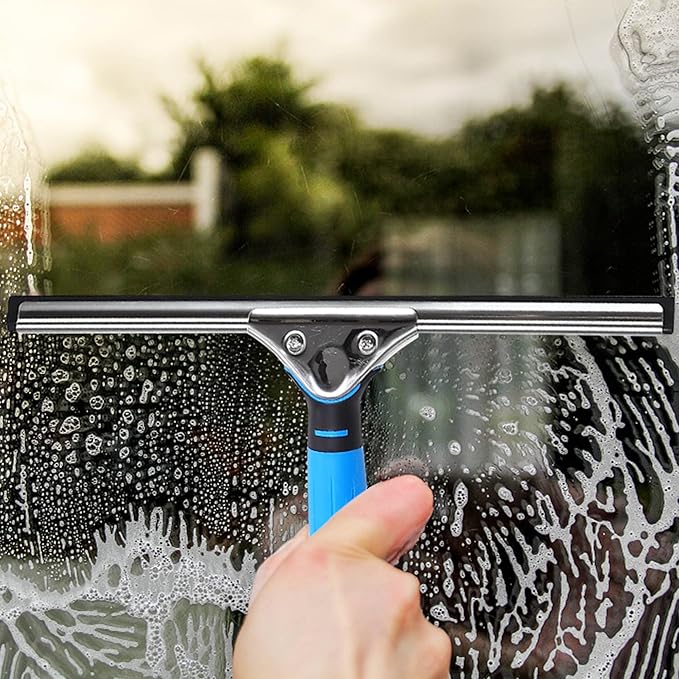 Squeegee for Window Cleaning,Window Cleaning Squeegee kit with Bucket&Microfiber Scrubber,Bathroom,Shower Doors,Mirrors,Tiles,and Car Windows Blue