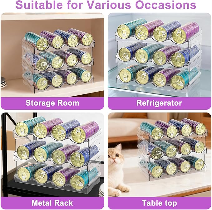 Cat Food Can Organizer, Can Organizer for Pantry, Transparent Cat Food Storage Container Holds 72 (3.5oz) Cans