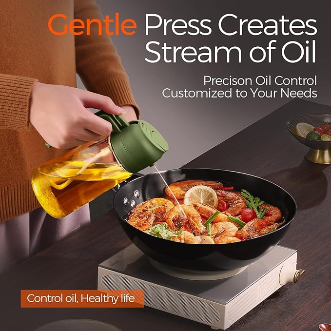 YARRAMATE 2Pcs 16oz/470ml Glass Olive Oil Sprayer for Cooking with Stickers, 2 in 1 Oil Dispenser for Kitchen Gadgets