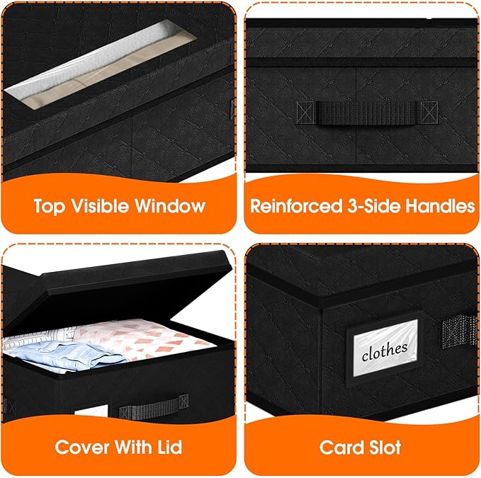Under Bed Storage Containers with Lids, 3 Pack, Black