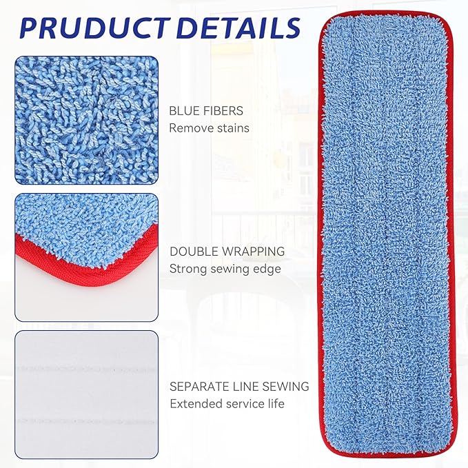 Replacement Mop Pads for Rubbermaid Commercial 18.5 Inch Mop Head - 8 Pack Reusable Wet & Dry Cleaning Mops Head Replacement Refills Fit for Any Microfiber Flat Mops System 18" and 17"