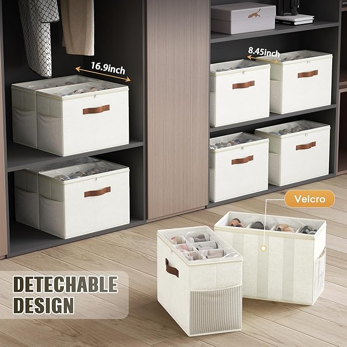 Budding Joy 2 Pack Shoe Organizer for Closet, Clear Foldable Shoe Storage Containers Adjustable Dividers Fits 16 Pairs