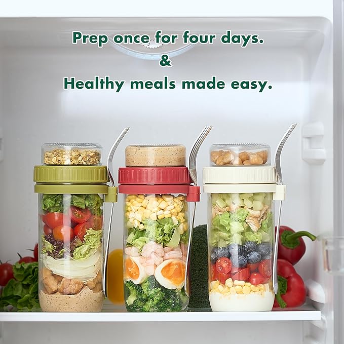 Danmu 24 oz Glass Meal Prep Containers 4-Pack with Lid & Dressing Cup