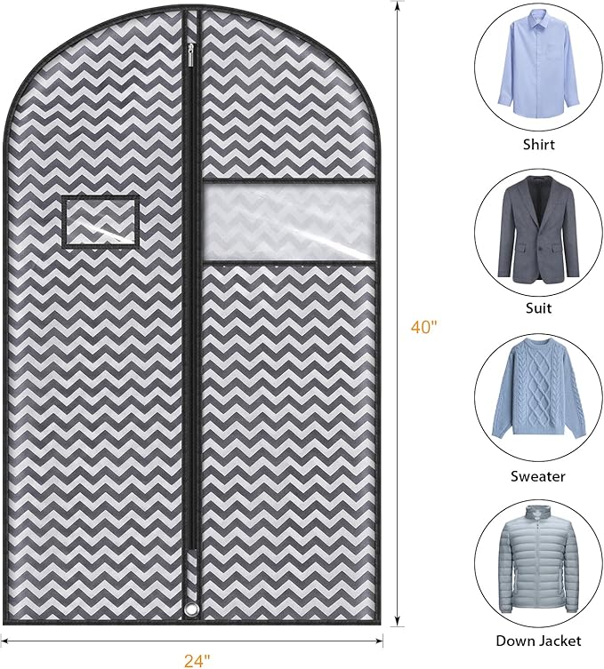 40" Suit Bag, Set of 5 Garment Bags for Hanging Clothes, Dark Grey