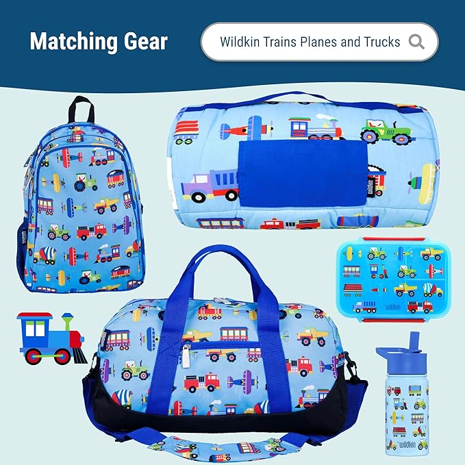 Wildkin Reusable Food Container for Kids – Airtight, Leak Resistant, Dishwasher Safe - Trains, Planes & Trucks