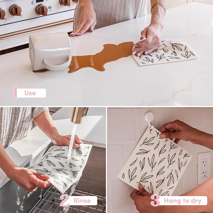 Papaya Reusable Paper Towels, Premium Swedish Dishcloths with Hook, Non-Scratch Reusable Paper Towel, 1 Sheet Replaces 17 Rolls - 2 Sheets, 1 Hook