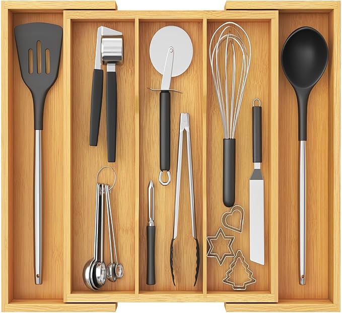 Lifewit Utensil Organizer for Kitchen Drawer, Expandable Cooking Utensil Tray, Cutlery Silverware Flatware Holder