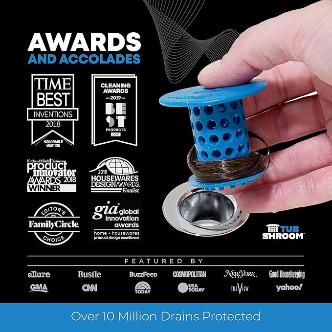 TubShroom Bathtub Drain Hair Catcher – In-Drain Tub Strainer & Clog Prevention Protector, Fits Standard 1.4”–1.75” Tub Drains, Easy Clean
