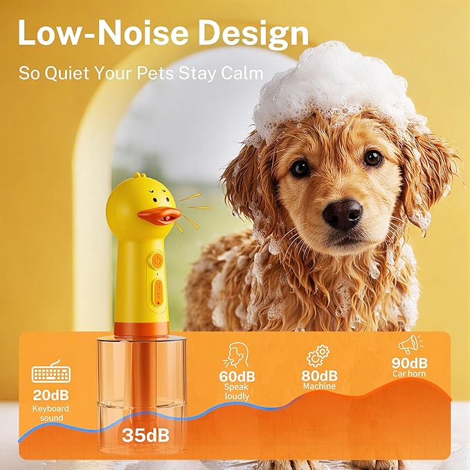 Electric Duck Foam Sprayer with Automatic Foaming Soap Dispenser, Rechargeable Dog Shampoo Dispenser, Suitable for Dog Bath, Kitchen and Pet Cleaning,10.08 × 3.27 × 3.27 inch