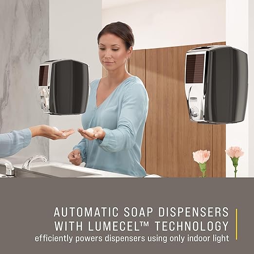 Rubbermaid Commercial Products AutoFoam LumeCel Hand Soap & Sanitizer Dispenser, Black/Black Pearl, Battery Free, Powered by Indoor Light, Touchless, Wall Mount, for Restrooms in Offices