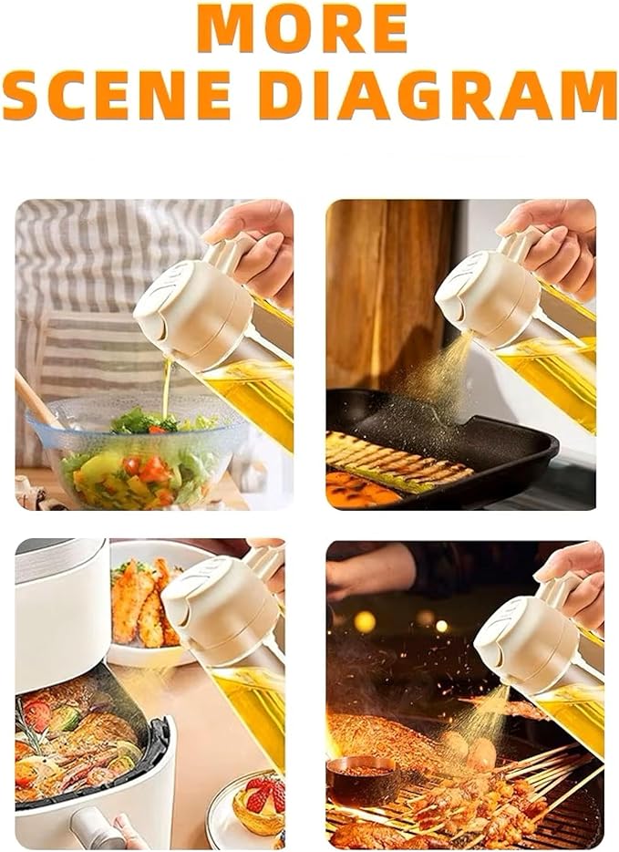 Oil Sprayer for Cooking 2 in 1, 470ml/16oz, Oil Spray & Dispenser Glass Bottle, Food-grade material for Kitchen, Salad Dressing, Frying, Air Fryer & BBQ (Green&CreamyWht)