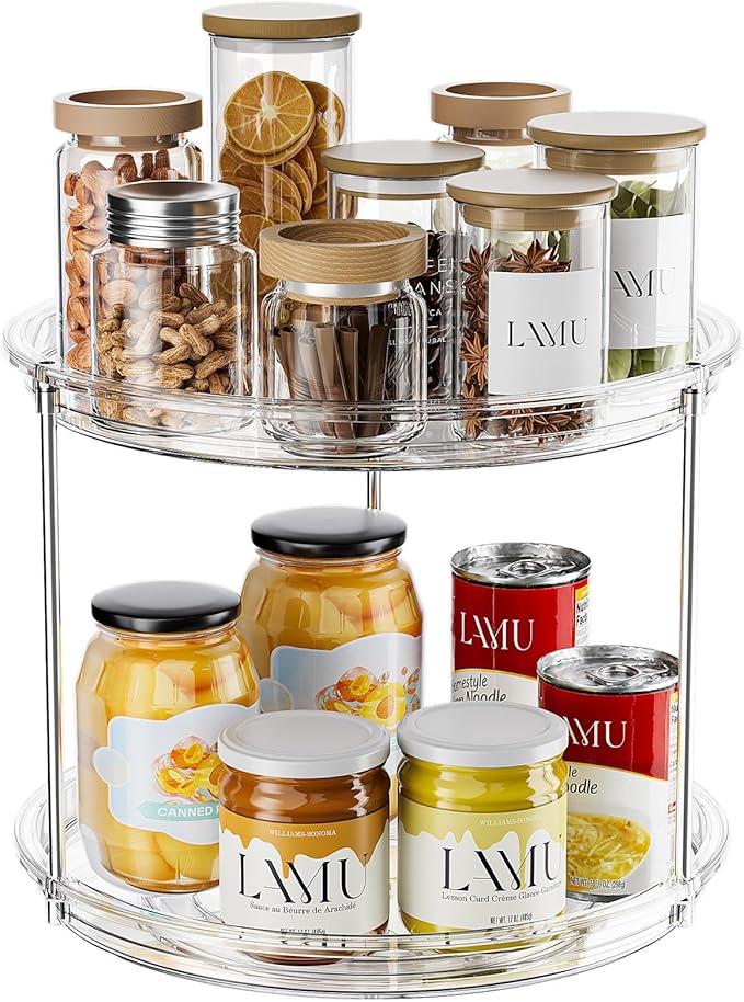 2 Tier Lazy Susan Turntable Organizer for Cabinet, 1 Pack