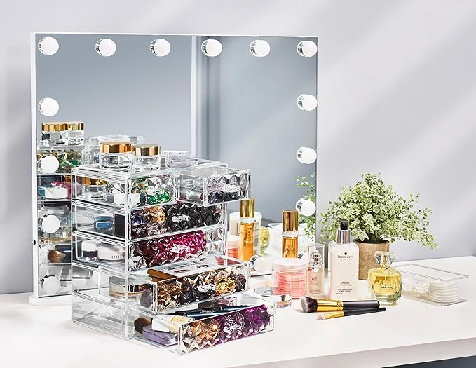Sorbus Acrylic Makeup Organizer Set, 6-Drawer Vanity & Countertop Cosmetic Storage with Small & Wide Drawers, Diamond Makeup Storage for Brushes