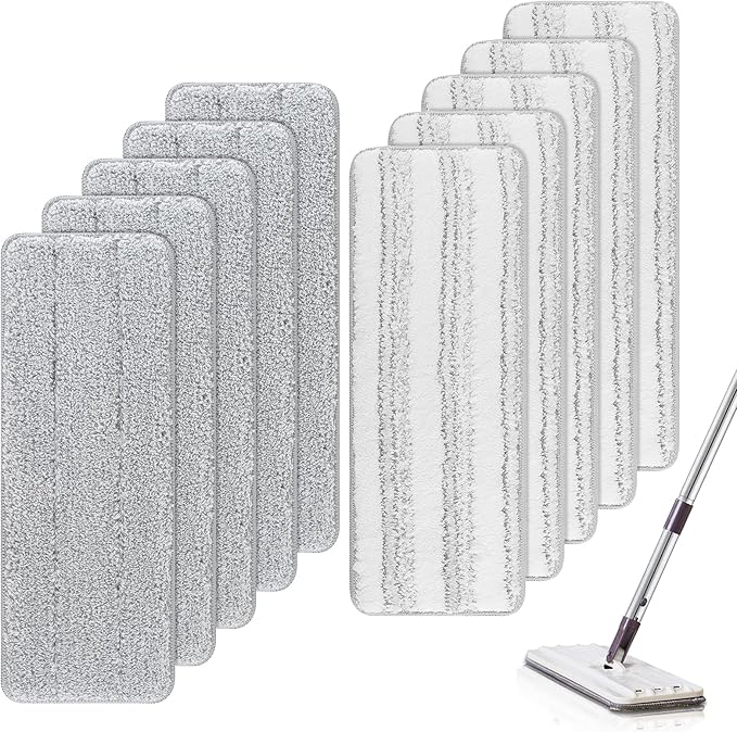 Microfiber Cleaning Pads: 10 Pack 13" X 4.9" Washable for Floor Cleaning Compatible with Tethys & Most 13 Inch Flat Mops - Replacement for Mop Bucket Set