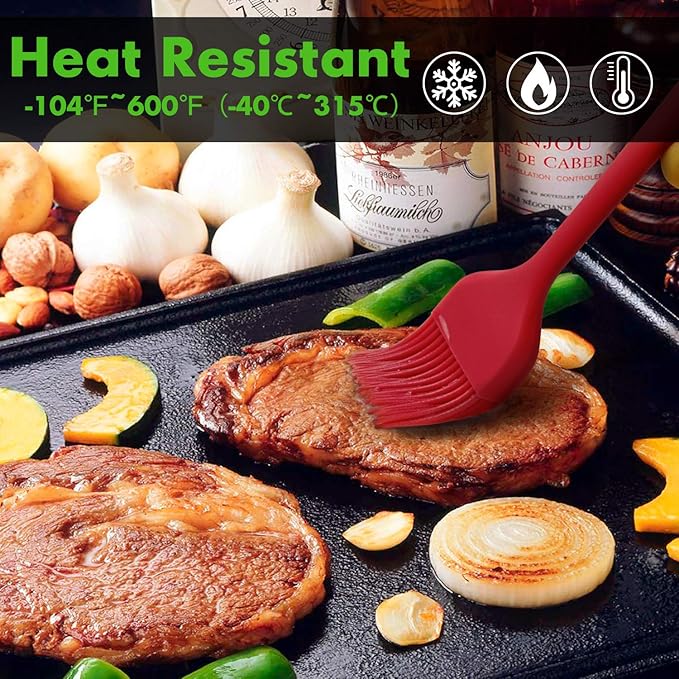 HOTEC Basting Brushes Silicone Heat Resistant Pastry Brushes Spread Oil Butter Sauce Marinades for BBQ Grill Barbecue Baking Kitchen Cooking BPA Free Dishwasher Safe (Red 2)