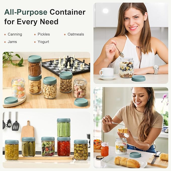 NETANY 6-pack 16oz Glass jars with Airtight Lids, Overnight Oats Containers with Lids, Wide mouth Mason Salad jars