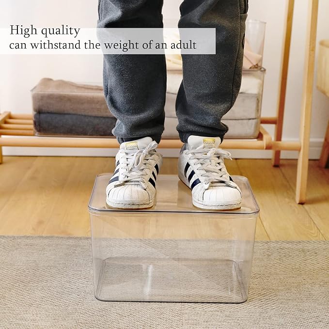 Storage Boxes, 5 Packs Transparent Food Organizer, Stackable Lidded Storage Bins (3 XL + 2M)