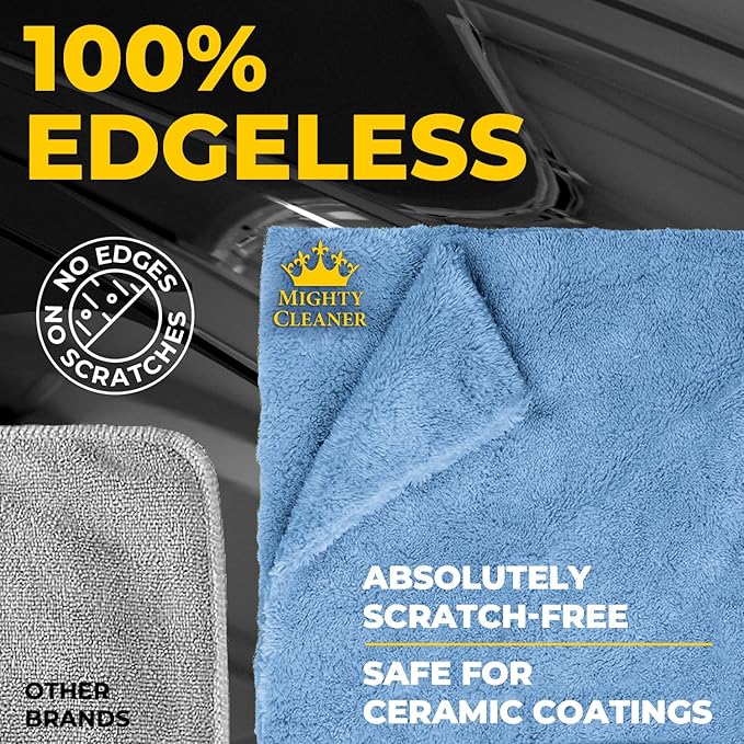 Super Soft Microfiber Towels for Cars - Edgeless - 6pk (12”x12”) - Premium Scratch-Free Towel - Great for Drying, Detailing, Polishing, Buffing - Ultra Absorbent Microfiber Cleaning Cloths for Car