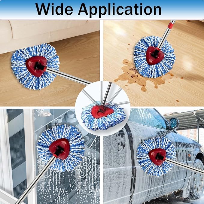 Spin Mop Replace Heads for O Cedar Rinse Clean 2 Tank System, Spin Mop Replacement Head 2 Microfiber Mop Refills, 1 Triangle Head Cover and 30-58in Handle