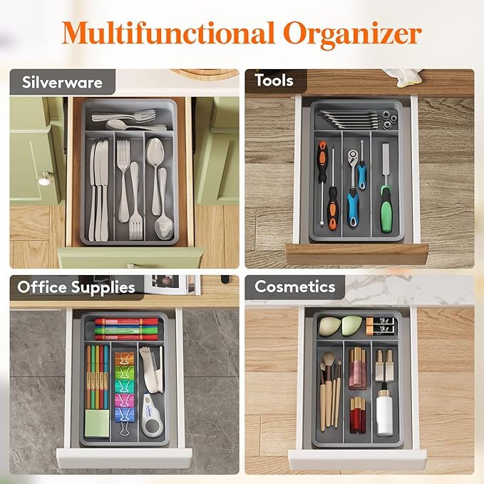 Lifewit Silverware Drawer Organizer Tray, Plastic Cutlery Storage for Kitchen, Flatware and Utensil Holder Divider for Spoons Forks Knives Tableware