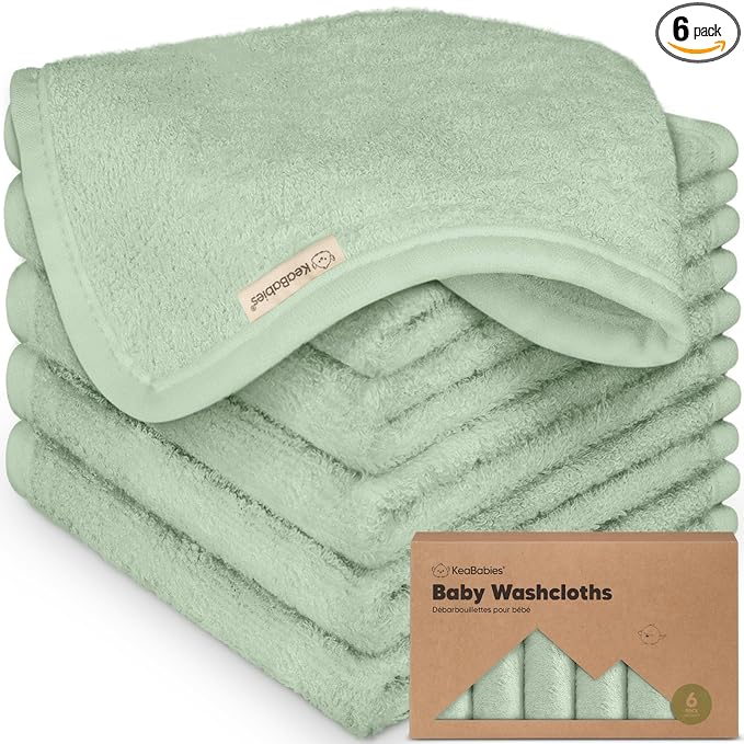 6-Pack Baby Washcloths – Soft Absorbent Viscose from Bamboo Washcloths for Face, Body, Baby Towels for Newborn, Kids, Toddlers, Infant, Gentle on Sensitive Skin, 10x10 Reusable Face Towels (Pistachio)