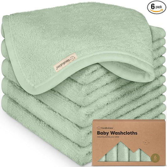 6-Pack Baby Washcloths – Soft Absorbent Viscose from Bamboo Washcloths for Face, Body, Baby Towels for Newborn, Kids, Toddlers, Infant, Gentle on Sensitive Skin, 10x10 Reusable Face Towels (Pistachio)