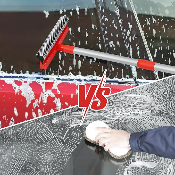 MAVRIZ Windshield Cleaner Tool 2 in 1 Car Window Squeegee with Extendable Handle (18"-28.5") Window Cleaner with Squeegee and Sponge for Shower